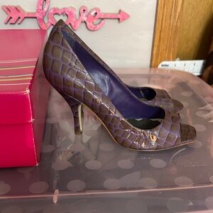 BCBGirls Purple Croc-Embossed Peep-Toe Heels